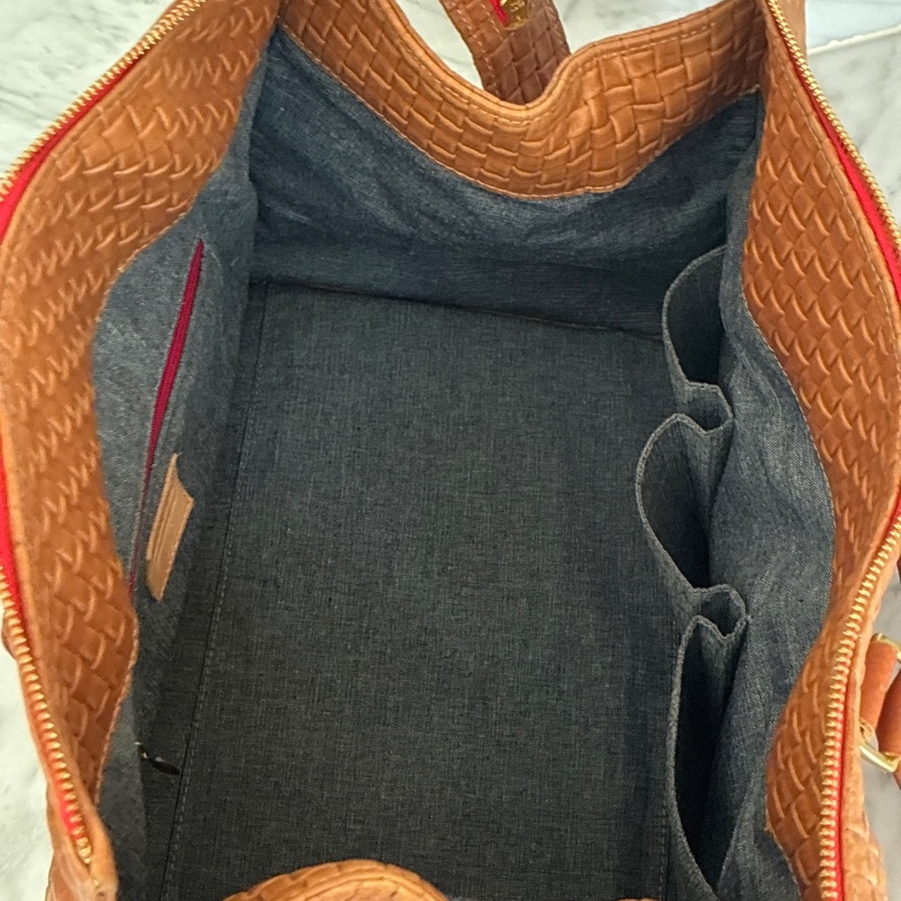 Authentic Clare V. Woven Leather Satchel Handbag in Cognac - Picture 11 of 14